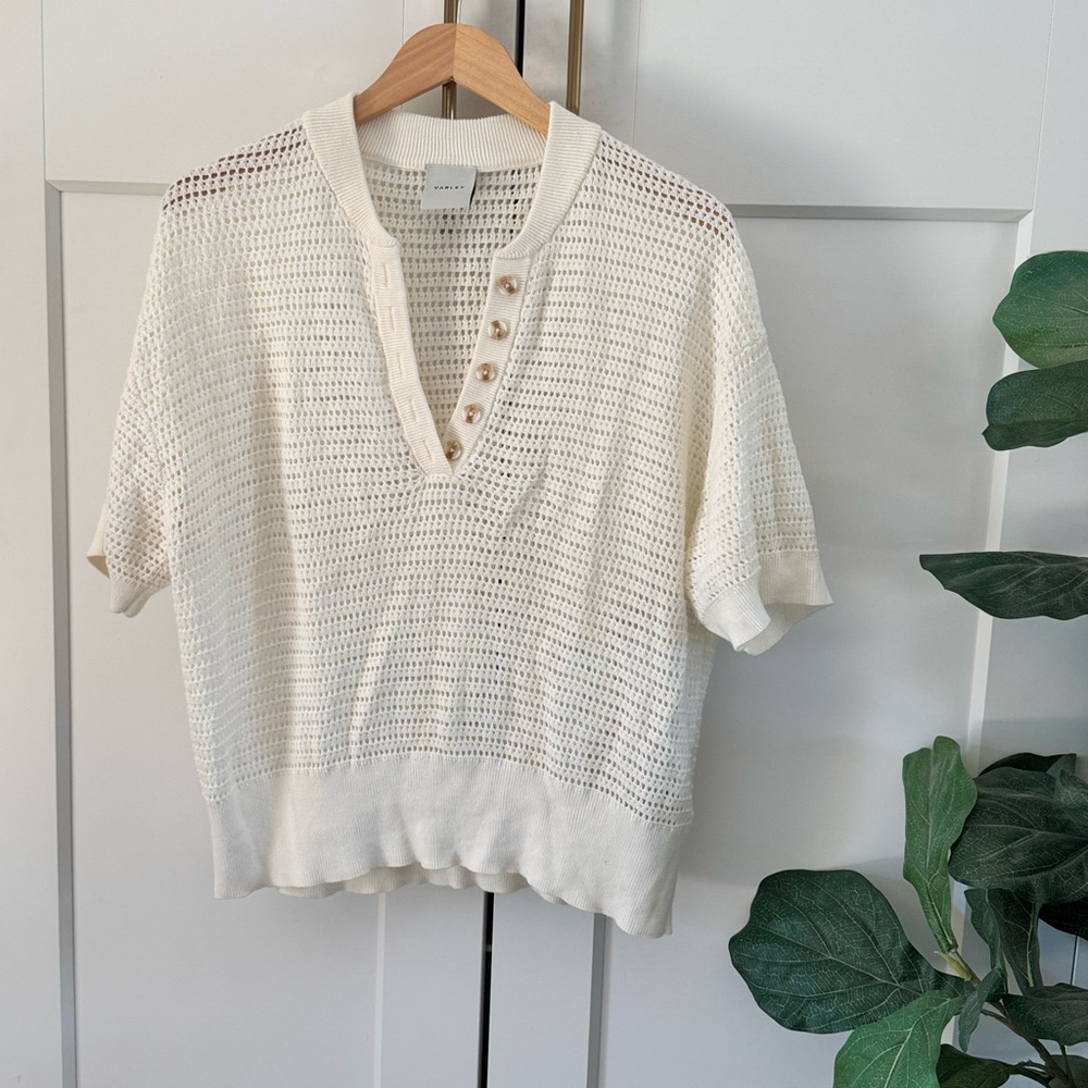 Varley Cream Knit Top with Button Detail
